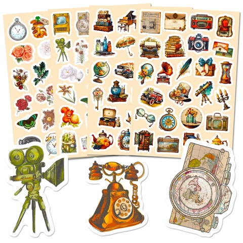 Vintage Retro Gemischte Illustration Wasserdichte PVC Aufkleber Für Scrapbooking Journaling Laptop Gepäck Dekor Floral Botanisch