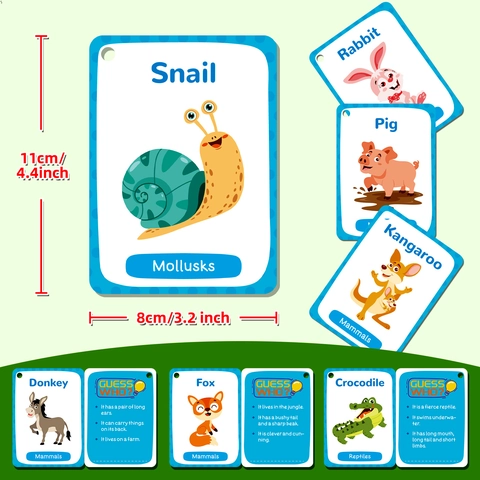 Carte Flash per Cognizione Animale per Bambini Apprendimento Inglese Phonics Educazione Precoce Fronte Retro