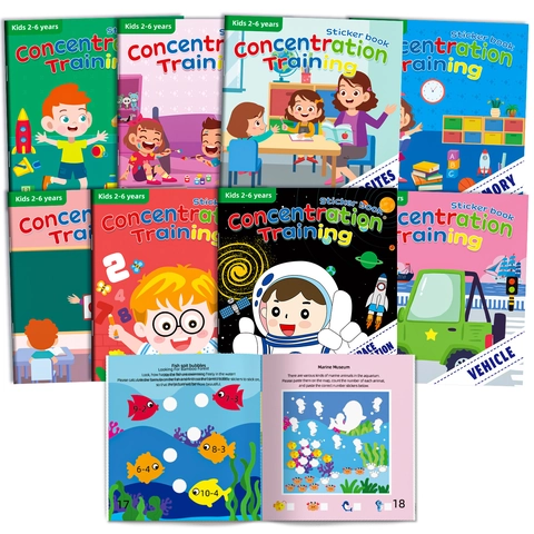 Concentration Training Cognitive Sticker Books Preschool Toddler Early Learning Space Vehicle Animal Theme Activity Books