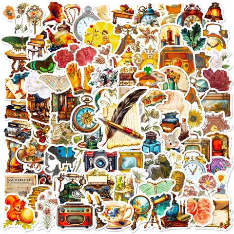 Vintage Retro Gemischte Illustration Wasserdichte PVC Aufkleber Für Scrapbooking Journaling Laptop Gepäck Dekor Floral Botanisch