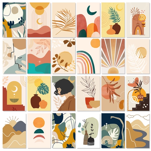 Ästhetische Boho Wanddeko Poster Abstrakte Botanische Landschaften Wandkunst Drucke Collage Kit Für Zimmer Schlafzimmer Deko Geschenk