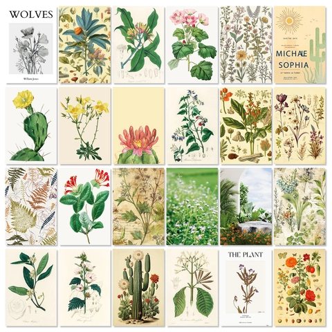 Vintage Botanical Illustration Wall Decor Postcards Retro Plant Flower Mushroom Scientific Art Prints For Home Wall Decor