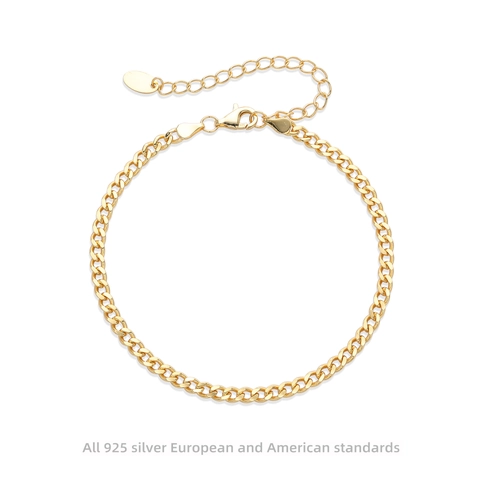 925 Sterling Silver Cuban Link Bracelet For Men Women Gold Plated Adjustable Curb Chain Bracelet Minimalist Jewelry Gift