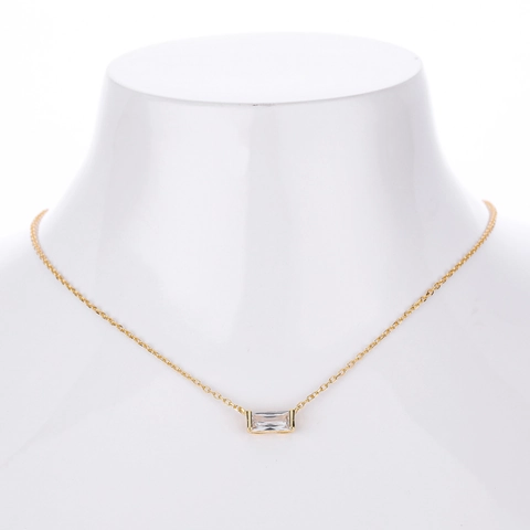 925 Sterling Silver Baguette Cut Zirconia Pendant Necklace For Women 18K Gold Plated Minimalist Birthstone Geometric Jewelry Square Crystal Necklace