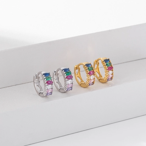 925 Sterling Silver Rainbow Zirconia Huggie Hoop Earrings Gold Silver Plated Marquise Cut Colorful Gemstone Earrings Women Jewelry Gift