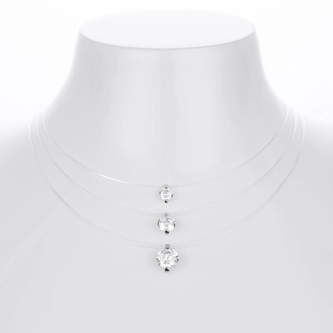 Minimalist S925 Sterling Silver Zircon Moissanite Invisible Fishing Line Necklace For Women Round Pendant Clavicle Chain Jewelry