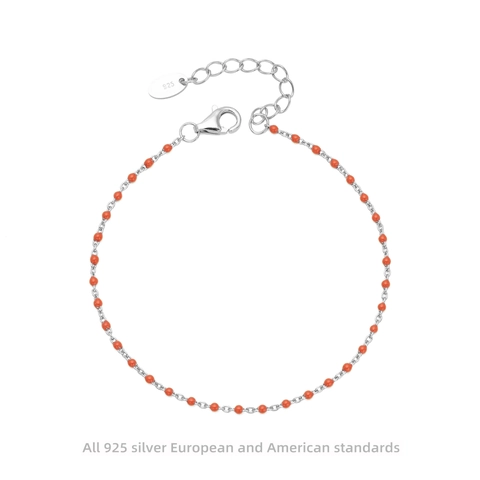 Minimalist 925 Sterling Silver Colorful Enamel Bead Bracelet For Women Adjustable Thin Chain Bracelet Jewelry Gift