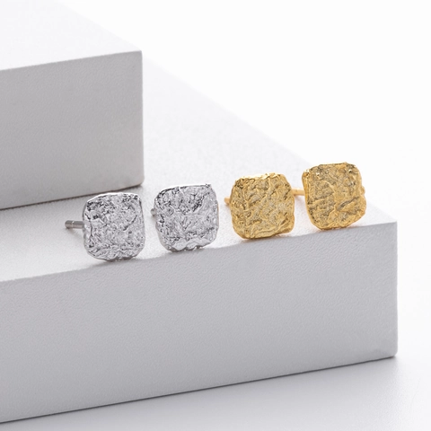 925 Sterling Zilver Onregelmatige Rimpel Lava Oorknopjes Voor Vrouwen Minimalistische Gehamerd Textuur Vierkante Geometrische Oorbellen Sieraden