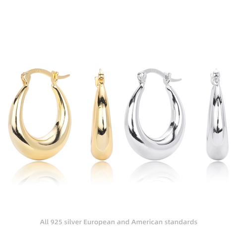 Boucles d'Oreilles Créoles Chunky Drop en Argent Sterling 925 pour Femmes Minimalistes Hautement Polies Goutte d'Eau Bijoux de Mode Cadeau
