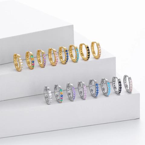 925 Sterling Silver Huggie Hoop Earrings For Women Gold Plated Colorful Zirconia Inlaid Small Circle Jewelry Fashion Accessories Gift