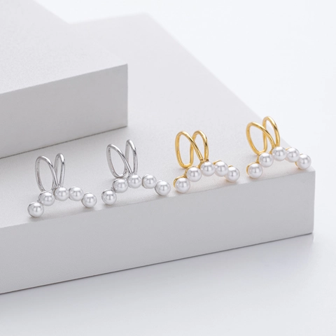 Pendientes de Manguito de Perlas de Plata de Ley 925 Minimalismo Sin Perforación Clip en Pendientes Oro Plata Joyería Mujer