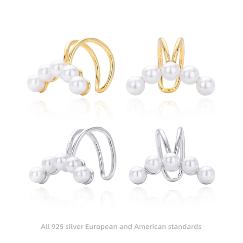 Pendientes de Manguito de Perlas de Plata de Ley 925 Minimalismo Sin Perforación Clip en Pendientes Oro Plata Joyería Mujer