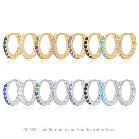 925 Sterling Silver Huggie Hoop Earrings For Women Gold Plated Colorful Zirconia Inlaid Small Circle Jewelry Fashion Accessories Gift