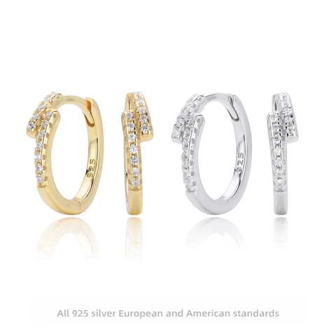 S925 Sterling Silver Geometric Hoop Earrings For Women Minimalist Zirconia Inlaid Gold Rhodium Plated Fashion Jewelry