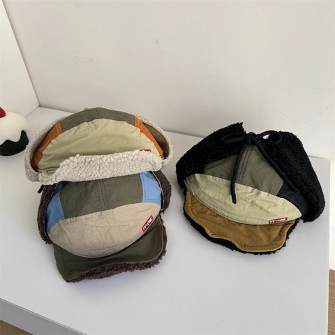 Unisex Winter Trapper Hat Fleece Lined Pilot Hat Color Block Windproof Warm Ear Protection Hat For Outdoor Skiing Adults Kids