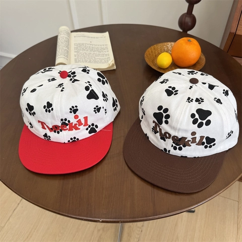 Gorra de Béisbol de Bloque de Color con Bordado de Huella de Pata Para Mujer Gorra de Lona Ajustable Parasol Casual Deporte Ala Plana