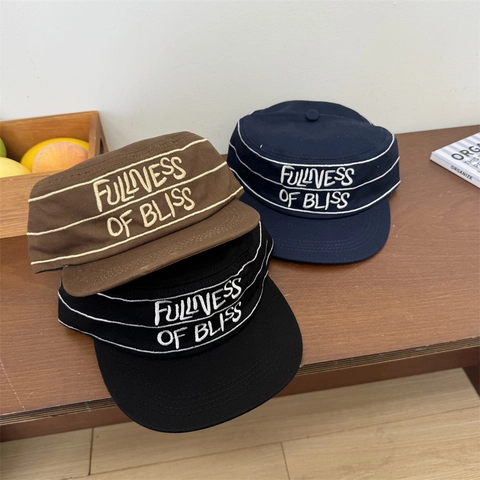 Unisex Vintage Flache Krempe Cadet Cap Gestreift Buchstaben Bestickt Polyester Atmungsaktiv Sonnenschutz Freizeit Militär Hut
