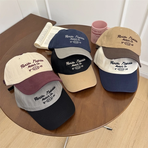 Gorra de Béisbol Vintage Color Block Para Hombre Mujer Bordado Letras Florida Ajustable Copa Suave Protección Solar Algodón