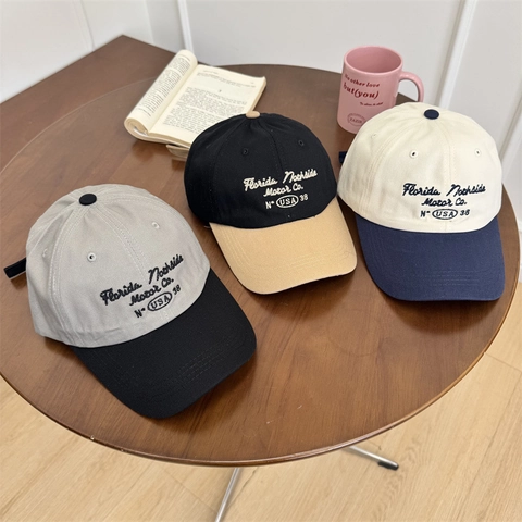 Gorra de Béisbol Vintage Color Block Para Hombre Mujer Bordado Letras Florida Ajustable Copa Suave Protección Solar Algodón