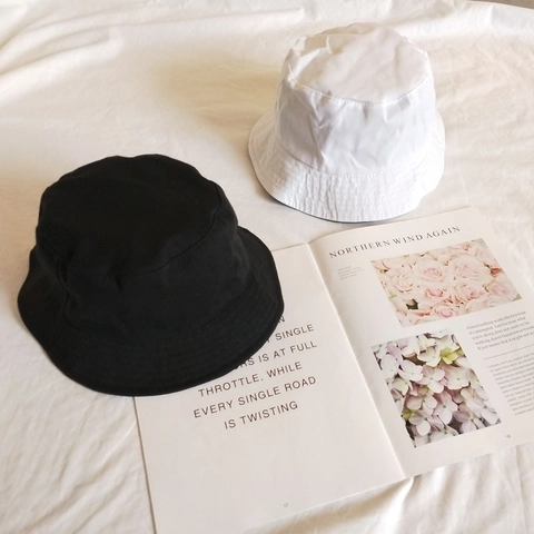 Double Sided Reversible Bucket Hat Solid Color Black White Cotton Blend Sun Hat For Men Women Casual Outdoor Fisherman Cap