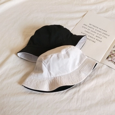 Double Sided Reversible Bucket Hat Solid Color Black White Cotton Blend Sun Hat For Men Women Casual Outdoor Fisherman Cap
