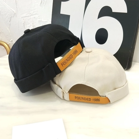 Vintage Unisex Docker Hat Brimless Cap Adjustable Cotton Blend Beanie Hat Streetwear Retro Sailor Cap For Men Women