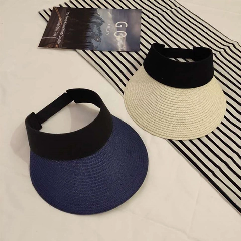 Visière en Paille Pliable pour Femmes Large Bord Tressé Chapeau de Plage Été Avec Bande Élastique Protection UV