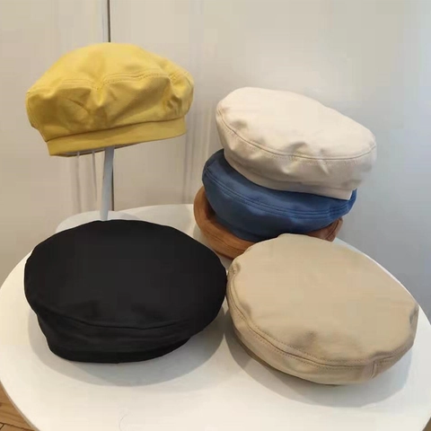 Women Harajuku Beret Hat Solid Color Minimalist Cotton Painter Hat Octagonal Cap For Summer Travel Daily Wear Accessories