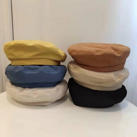 Women Harajuku Beret Hat Solid Color Minimalist Cotton Painter Hat Octagonal Cap For Summer Travel Daily Wear Accessories