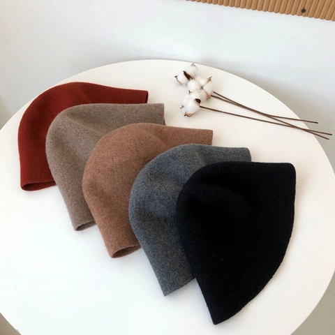 Women Vintage Wool Blend Bucket Hat Solid Color Foldable Warm Winter Cloche Fisherman Hat For Daily Travel