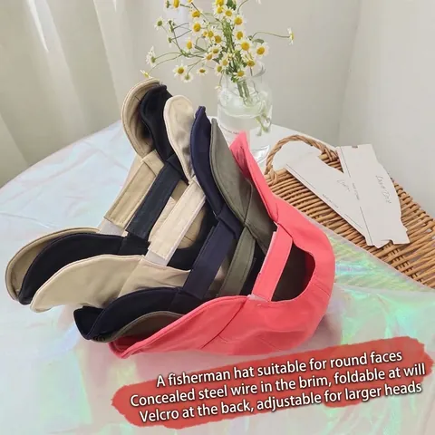 Women Foldable Wide Brim Sun Hat Adjustable Fisherman Bucket Hat Breathable UV Protection Vacation Outdoor Summer Beach Cap