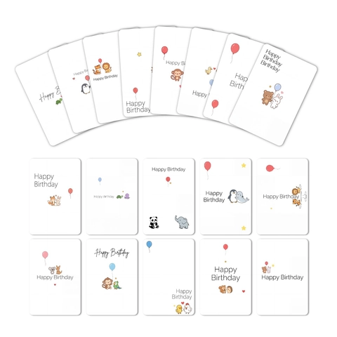 Happy Birthday Greeting Cards Set Cute Cartoon Animal Patterns Blessing Cards Made Of Coated Paper For Kids Birthday Celebration