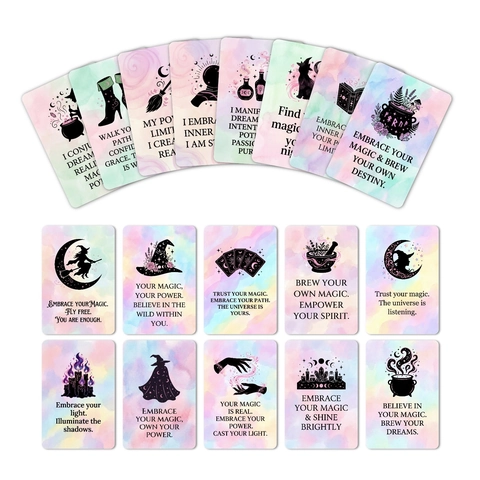 Cartes d'Affirmation Sorcellerie Force Féminine Citations de Motivation Cartes de Vœux Aquarelle Mystique Décoration Sorcière