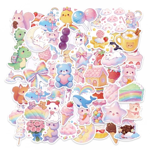 Kawaii Cartoon Aufkleber Pack Wasserdichte PVC Decals Niedliche Tier Dessert Muster Für Journaling Scrapbooking DIY Dekoration