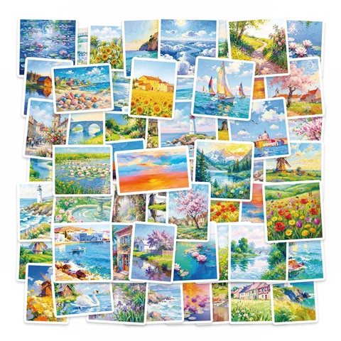 Impressionista Pittura a Olio Paesaggio Adesivi Estetici per Scrapbooking Materiale Scenografico Artistico per Decorazione Diario Fai da Te