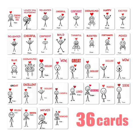 Minimalist Stickman Line Drawing Mood Cards Hand Drawn Cartoon Emotion Cards For Lunchbox Gift Note Kids Student Small Greeting Cards