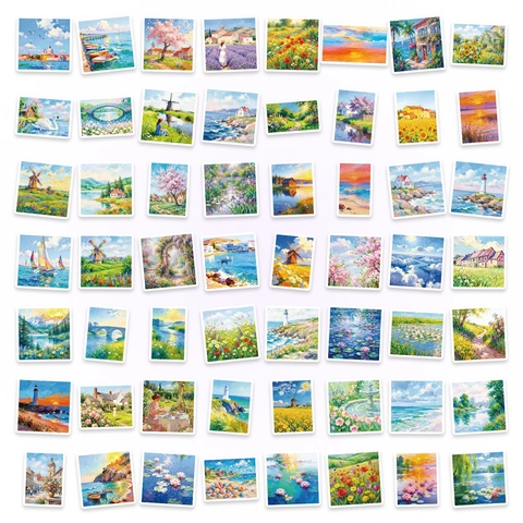 Impressionista Pittura a Olio Paesaggio Adesivi Estetici per Scrapbooking Materiale Scenografico Artistico per Decorazione Diario Fai da Te