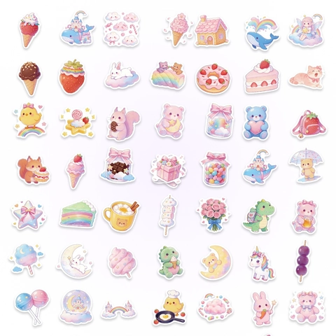 Kawaii Cartoon Aufkleber Pack Wasserdichte PVC Decals Niedliche Tier Dessert Muster Für Journaling Scrapbooking DIY Dekoration