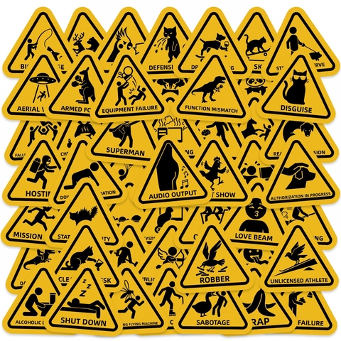Ensemble d'Autocollants de Panneaux d'Avertissement Humoristiques Décalcomanies Triangle Jaune Imperméables en Vinyle pour Ordinateur Portable