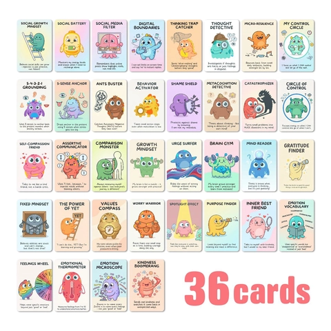 Cartes d'Apprentissage Socio-Émotionnel SEL pour Enfants Adolescents Cartes Éducatives Esprit de Croissance Matériel de Formation Gestion des Émotions Outil d'Étude Santé Mentale