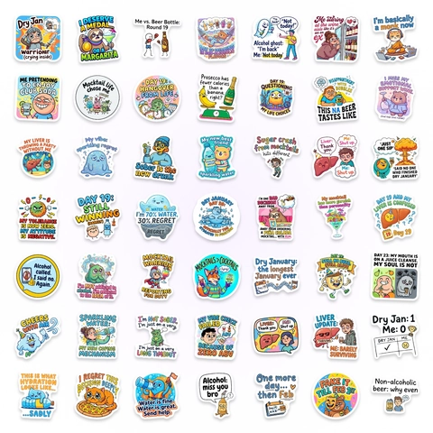 Dry January Aufkleber Humorvoll Mocktail Warrior Cartoon Vinyl Wasserdicht Decals Für Wasserflasche Laptop Handyhülle Notizbuch Dekoration