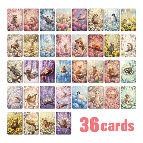 Healing Animal Floral Theme Greeting Cards Coated Paper Postcards For Home Wall Decoration Hand Account Material Blessing Gift
