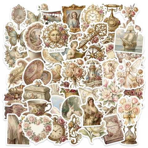 Autocollants Décoratifs Imperméables de Style Victorien Vintage Décalcomanies d'Art Romantiques Ange et Fleurs pour Scrapbooking