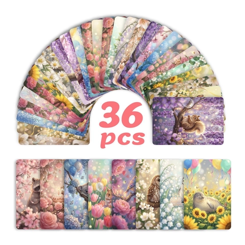 Healing Animal Floral Theme Greeting Cards Coated Paper Postcards For Home Wall Decoration Hand Account Material Blessing Gift
