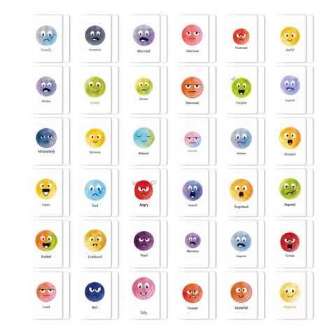 Cartes Éducatives de Reconnaissance des Émotions Style Aquarelle pour Enfants Ensemble Complet de Sentiments Apprentissage Émotionnel