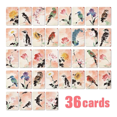 Chinese Style Flower Bird Ink Wash Watercolor Greeting Cards Art Decorative Message Postcards Rounded Corner Scrapbooking Stationery