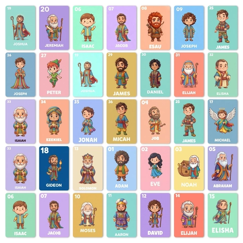 Carte Didattiche Personaggi Biblici Cartoni Animati Stile Chibi Carte Educative Per Bambini Apprendimento Cognitivo