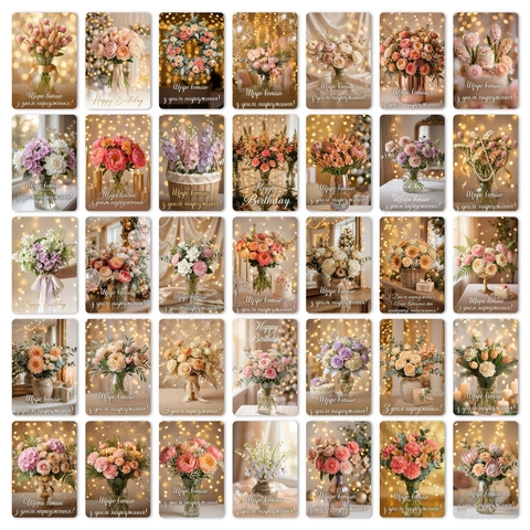 Floral Photography Happy Birthday Greeting Cards With Warm Bokeh Light Effects Small Fresh Postcards For Gift Blessing