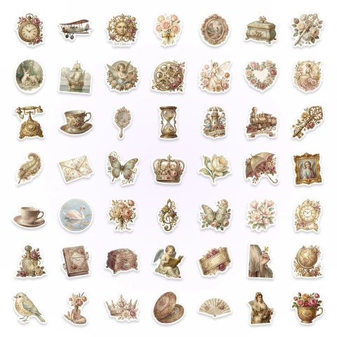 Autocollants Décoratifs Imperméables de Style Victorien Vintage Décalcomanies d'Art Romantiques Ange et Fleurs pour Scrapbooking