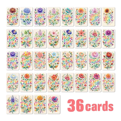 Cartes de Vœux Fleurs Inspirantes Illustration Aquarelle Cartes Postales Citations Positives Papier Couché Mini Cartes de Notes
